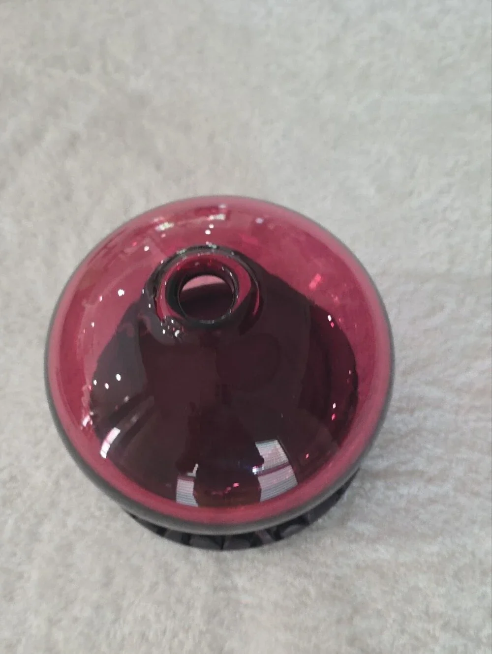 Decorative Ruby Red Glass Globe on Carved Wood Base